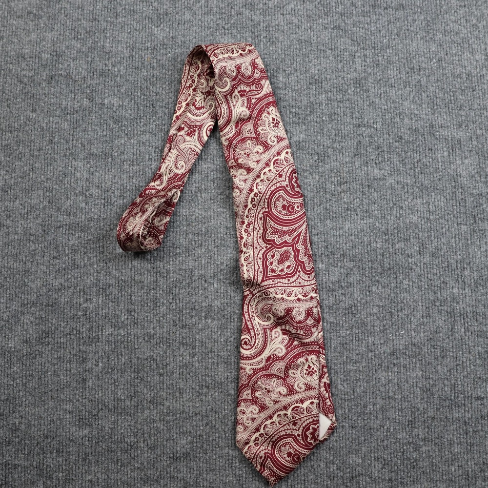 Tino Cosma Tie Mens‎ One Size Red Beige Paisley 100% Silk Made In Italy